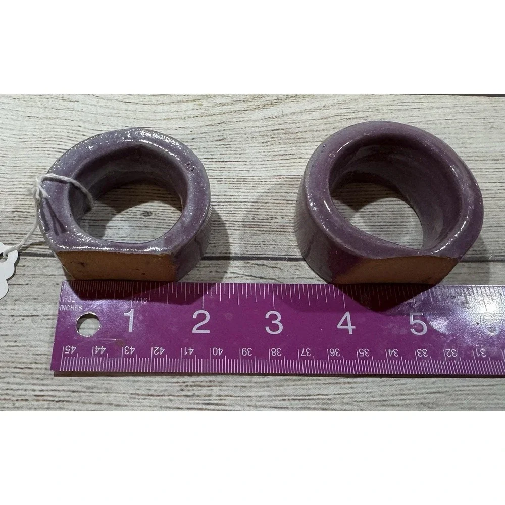 2 Vintage BB Bybee KY Pottery Napkin Rings Holders Purple